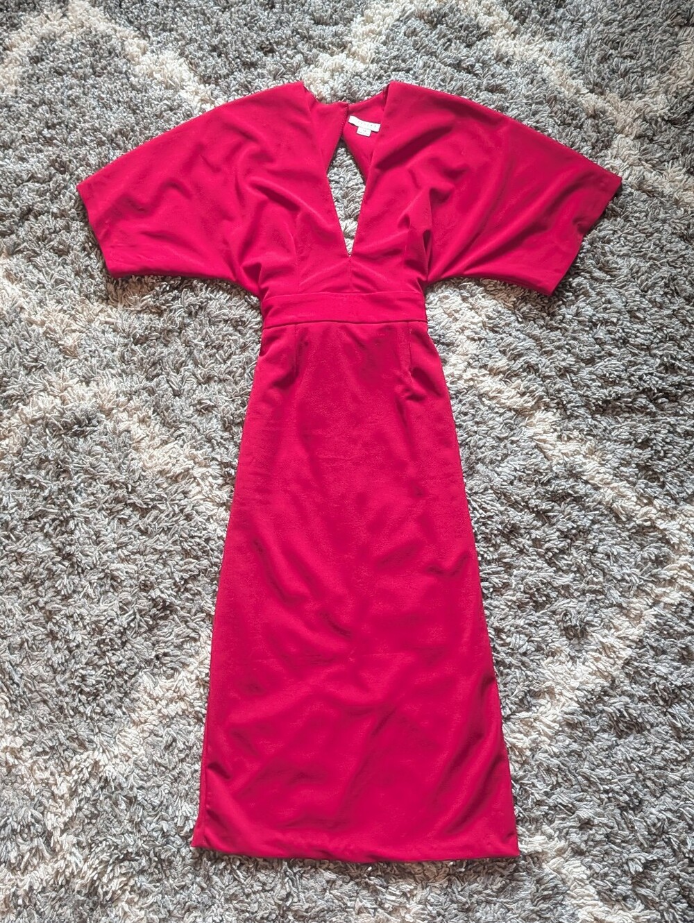 Favlux Red V-Neck Dress with Kimono Sleeves Size M